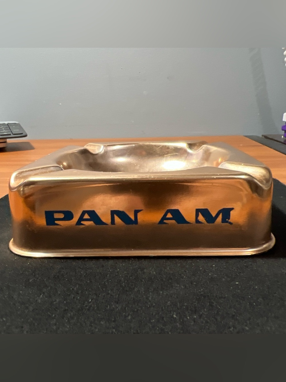 Vintage PAN AM Airlines Globe Copper Aluminum Large Ashtray original 1960s